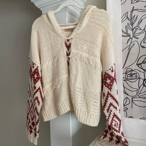 POL Fringe boho knit hoodie size large